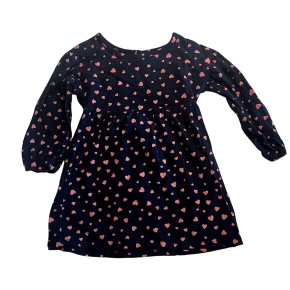 Baby GAP Dress Graphic Heart Navy Pink Toddler Girls Size 2 Pullover Knit Excell - Picture 1 of 5